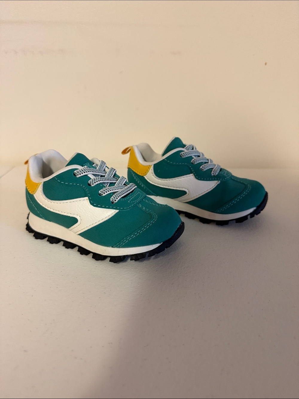 Carter’s Kids Teal and White Sneakers with Yellow Heel Accent